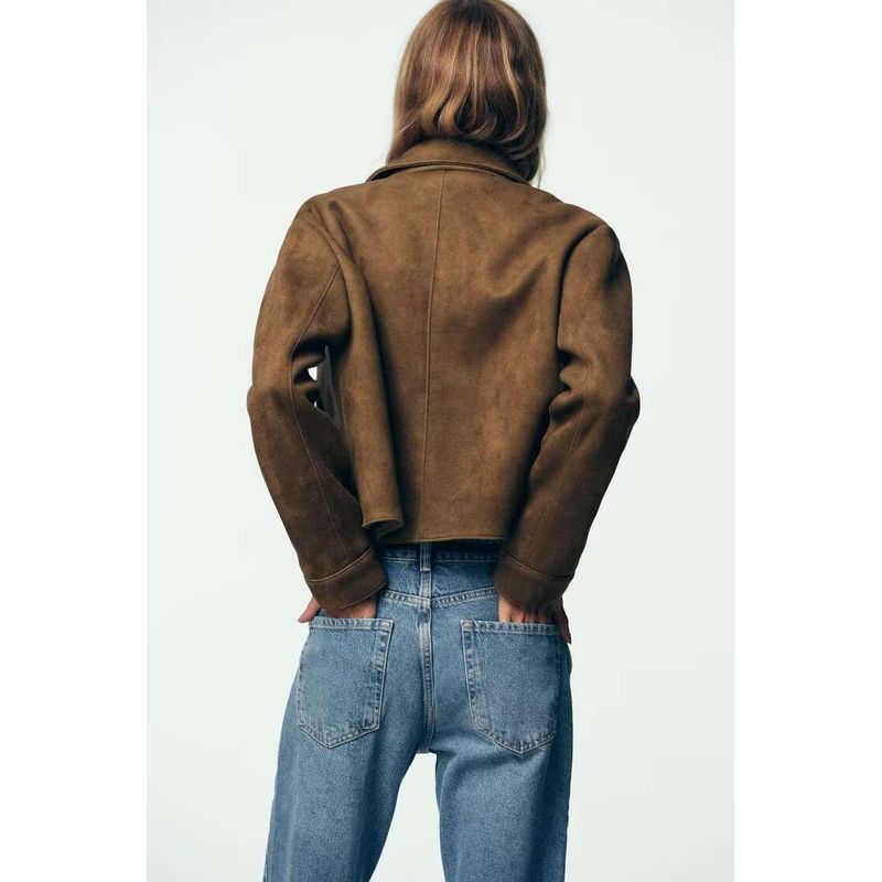 Zbzr Autumn New Women clothes Western Style Suede Texture Effect Shirt Style Crop jacket Outerwear 8372286