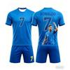 Nuovo Set Estivo di T-shirt Sportiva a Maniche Corte + Pantaloncini Moda Ronaldo #7 Maglia da Calcio Traspirante Set Famiglia Bambini