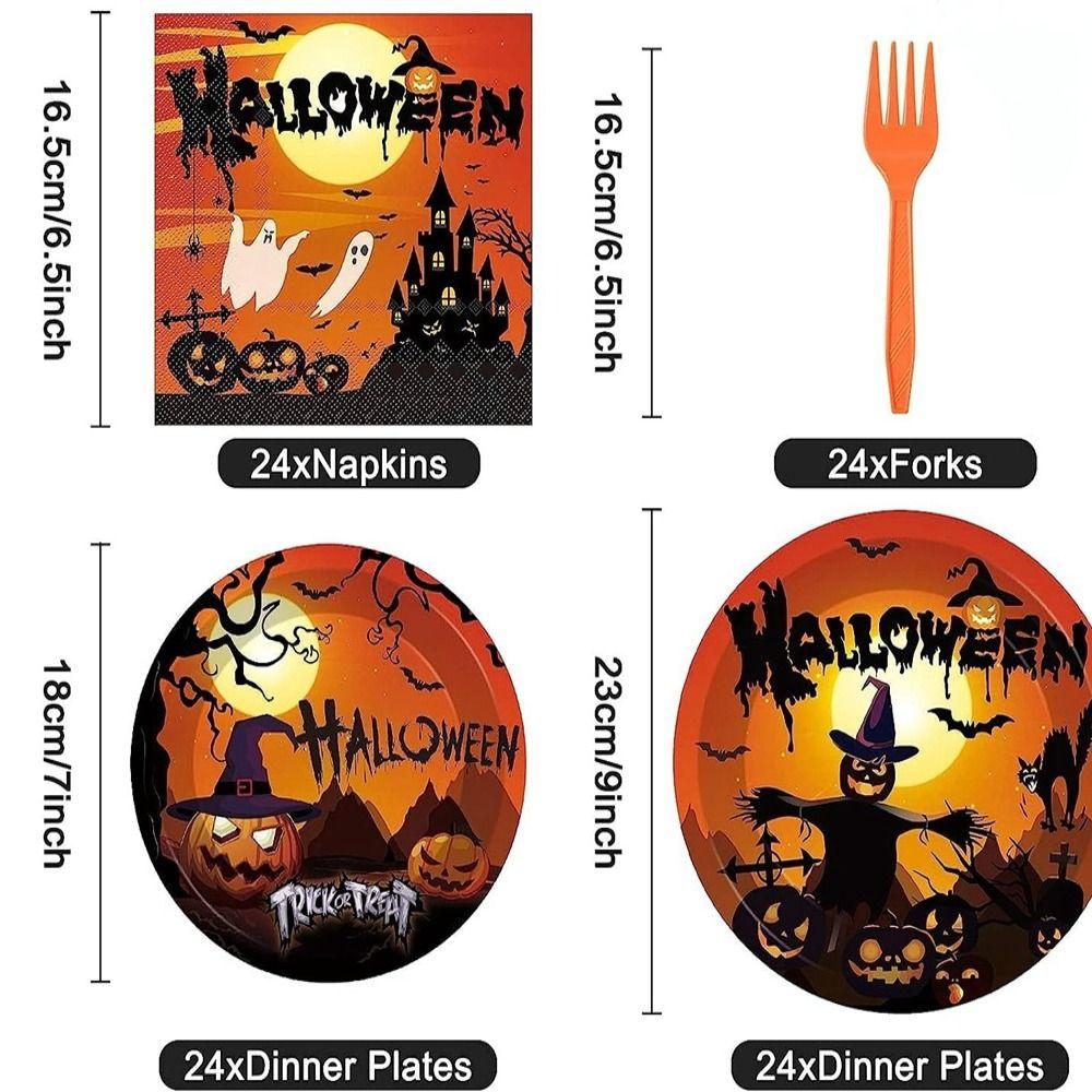 Knife fork spoon Halloween Disposable Tableware Pumpkin Napkins Cartoon Paper Plates  Halloween