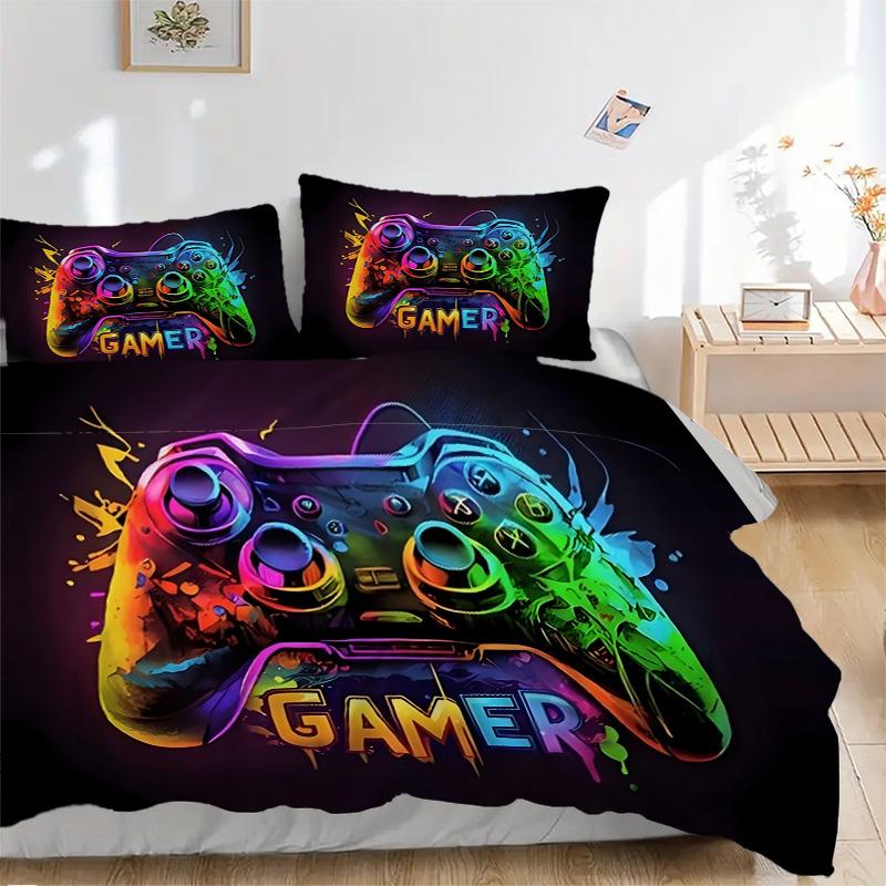 Gamer Joy Bedding 3 Piece Set HD Print Duvet Cover Pillowcases for Teens Adult Bedroom Decoration Christmas Gift