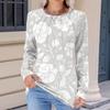 Women's Fashionable Casual Floral Retro Print Pleated Comfortable Round Neck Loose Long Sleeve T-shirt Top