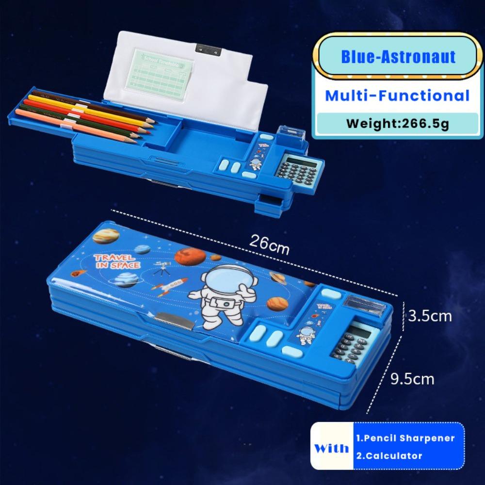 Plastic Pencil Case With Calculator/Pencil Sharpener Fun Mechanism Design Pencil Box Double Sided Use Multi-Functional Pen Bag