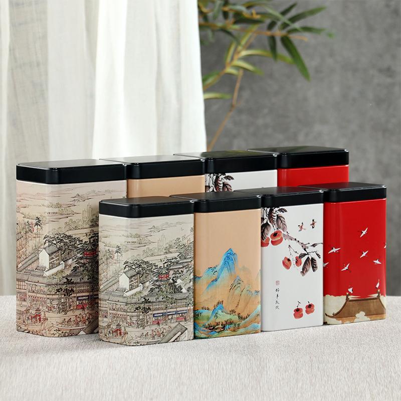 Tin Plate Storage Box Sealed Tea Caddy Small Square Coffee Jar Tea Leaves Container Cans Small Tinplate Spices Storage Boxes