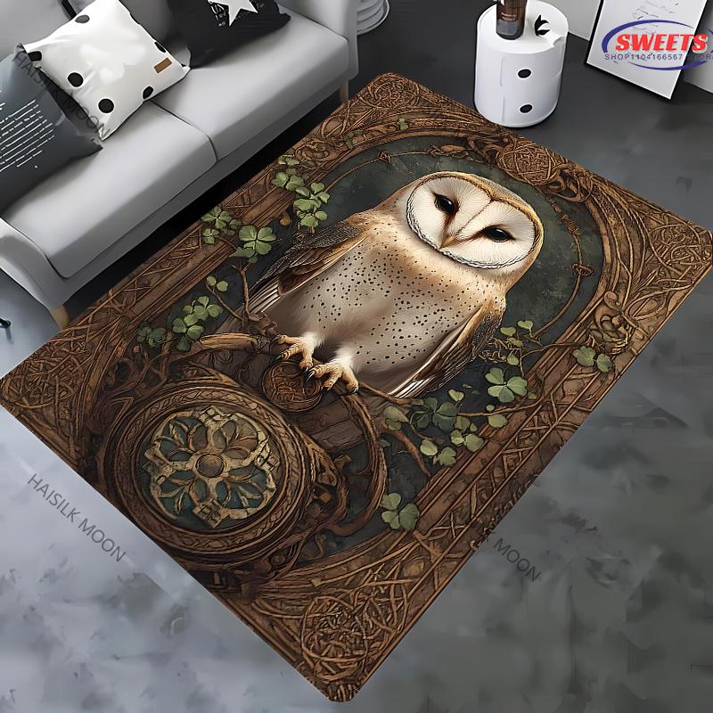 Vintage Mystery Owl Printed Carpet Rug for Bedroom Living Room Sofa, Study Yoga Non-Slip Rug, Decorative Mat Multi-Size Optional