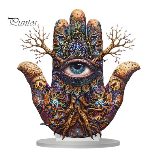 Ornement Art Acrylique Imperméable Main de Fatima, Ornement Hamsa Plat 2D avec Base Décorative Esthétique Ambiance Café, Pièce Maîtresse Exotique Mystérieuse