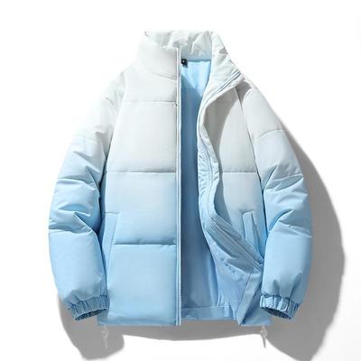 Unisex Winter Gradient Cotton Jacket - Loose Stand Collar Padded Coat for Men and Women
