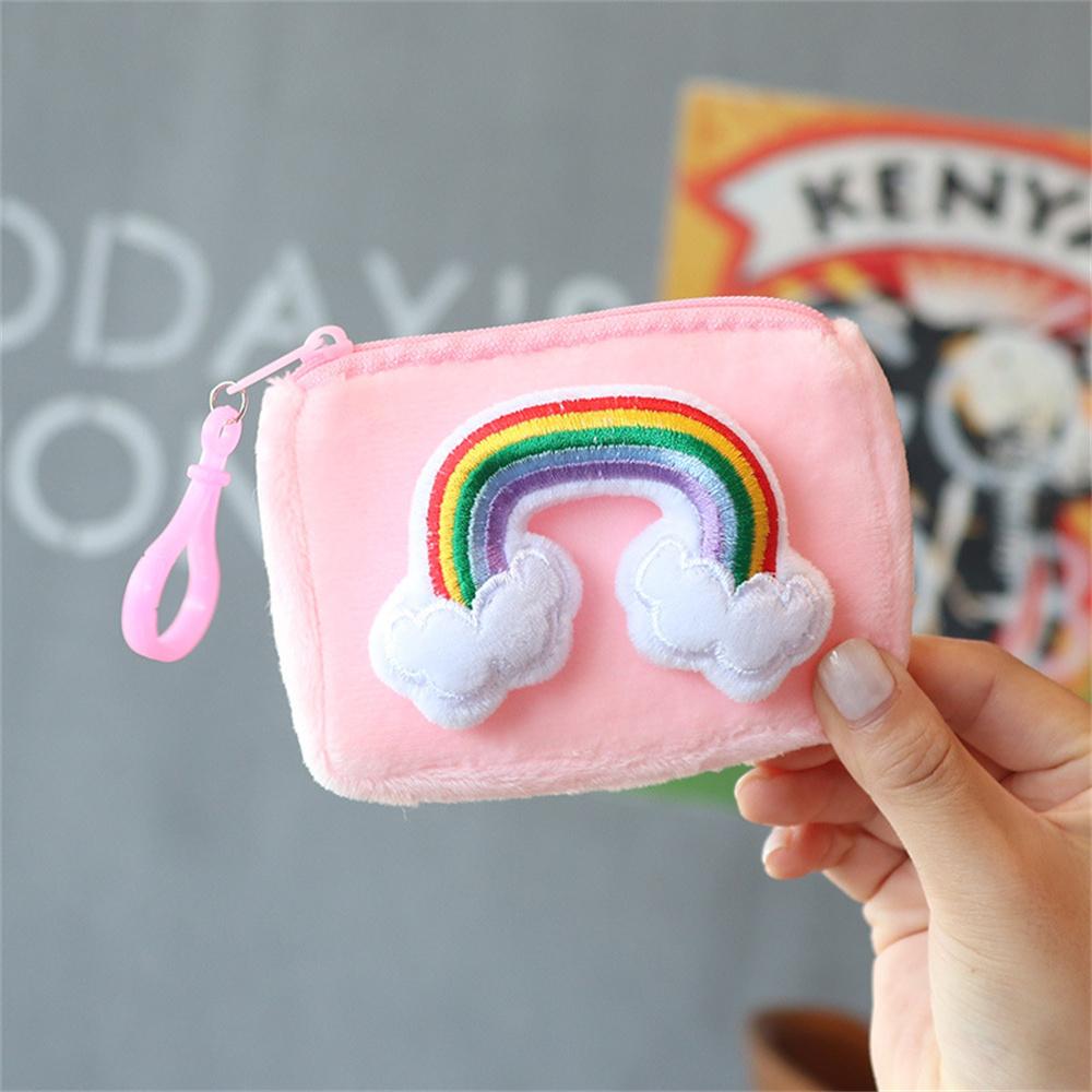 Candy 3D Rainbow Coin Purse Plush Small Wallet Zipper Key Pouch Card Holder Mini Headphone Storage Bag for Women Student
