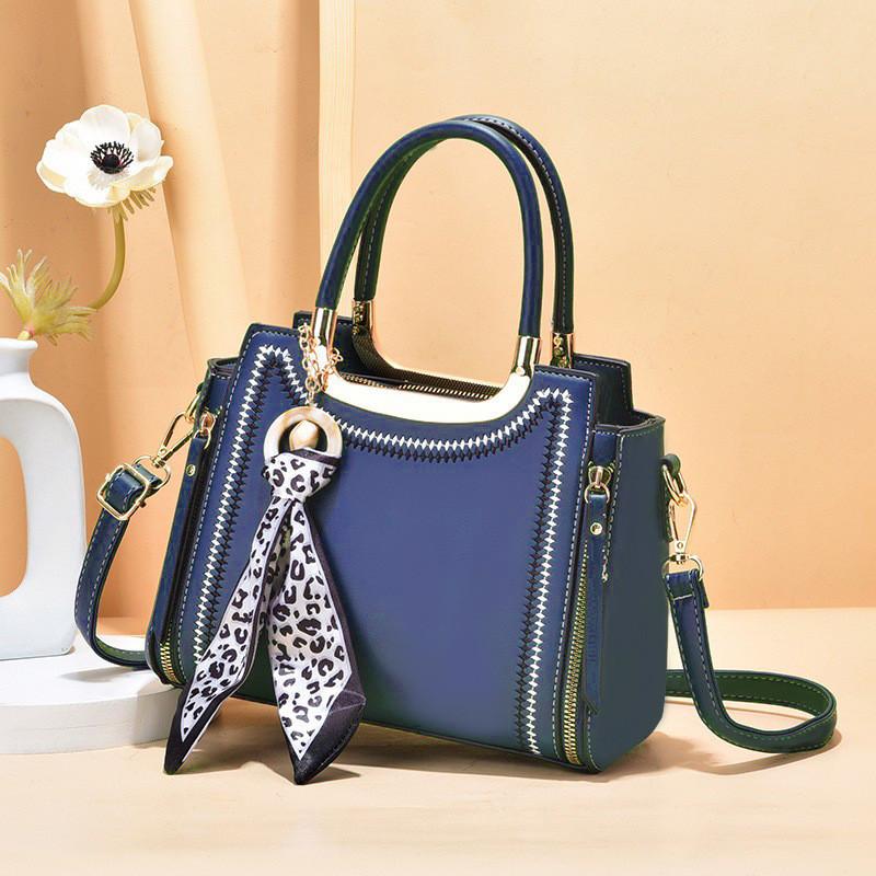 

Chic Ethnic Style Handbag With Scarf Hanging Decoration Big Capacity Shoulder Bag синій