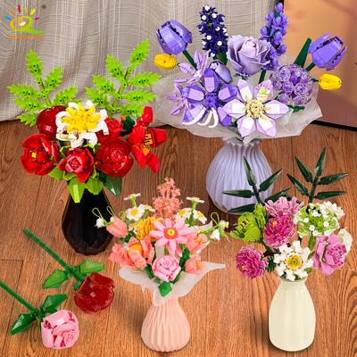 MOC Flower Model Building Block Set DIY Eternal Bouquet Bricks Kit Toy For Children Girl Home Desk Decoration Xmas Gift