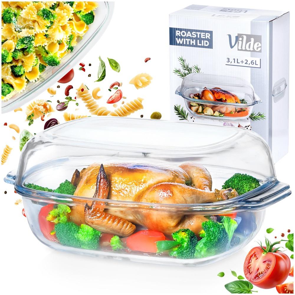 Glass Ovenproof Dish with Lid 3.1+2.6 L
