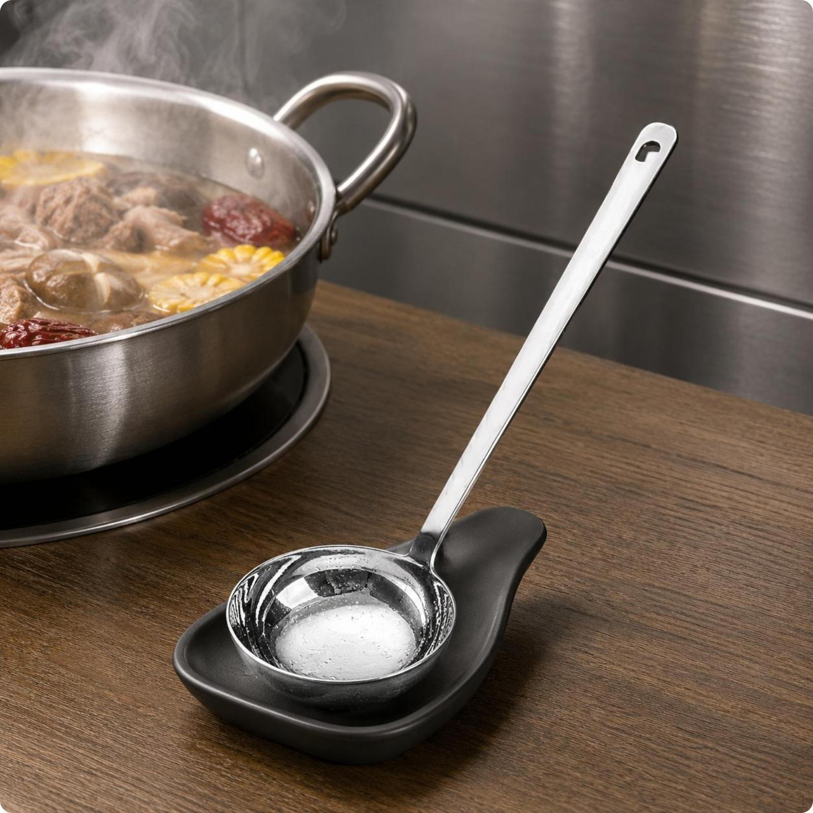 Stainless Steel Soup Ladle Long Handle FlatBottom Bright Finish Kitchenware Soup Ladle
