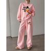 Women's Crewneck Sweatshirt & Drawstring Straight Pants 2-Piece Set, Cartoon Turkey Print Casual Outfit, Cozy Thanksgiving Holiday Style