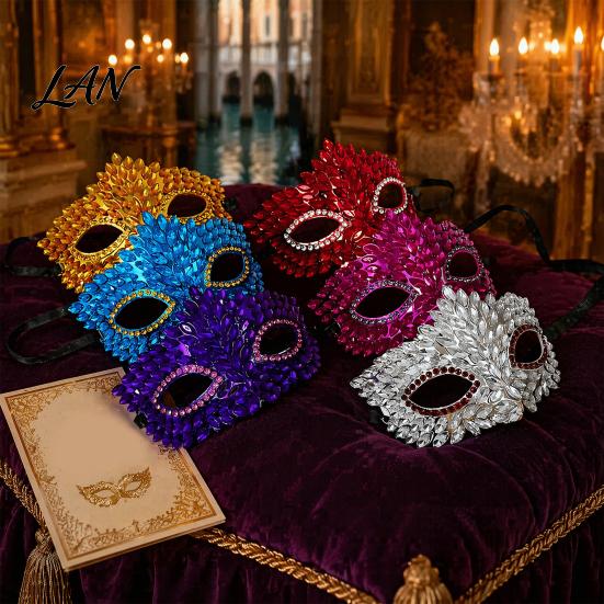 Elegant Costume Party Mask Gothic Cat Eye Masquerade Mask, Rhinestone Vintage Half Face, Sexy Shining Venetian Style Halloween Costume, Glitter