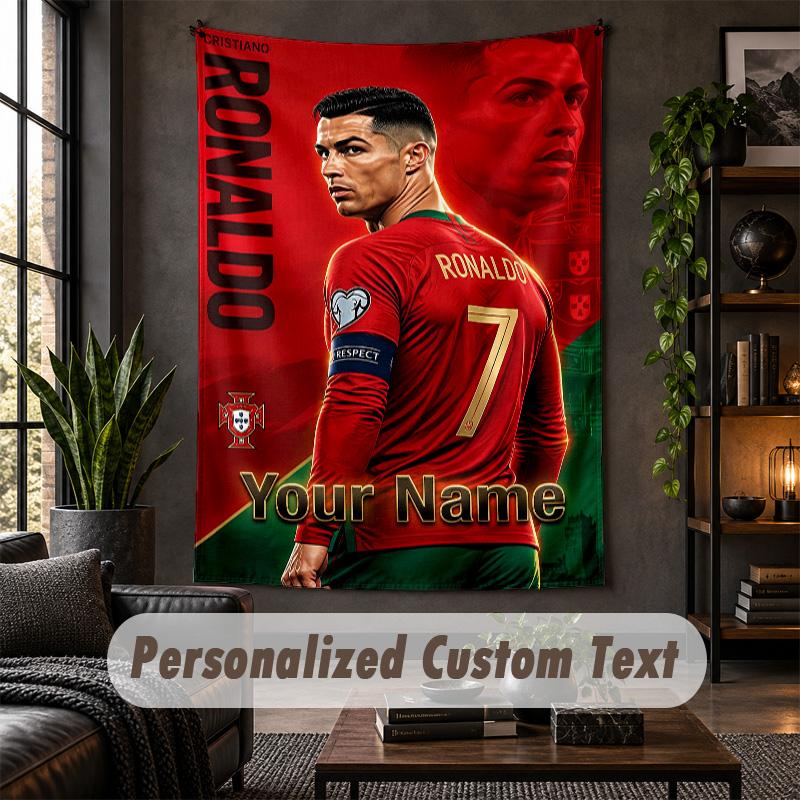 Personalized Wall Tapestry,Cristiano Ronaldo Custom Text, Soft Fabric Wall Art For Indoor Decoration