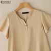 ZANZEA Women Casual V-Neck Loose Summer Short Sleeve Blouse