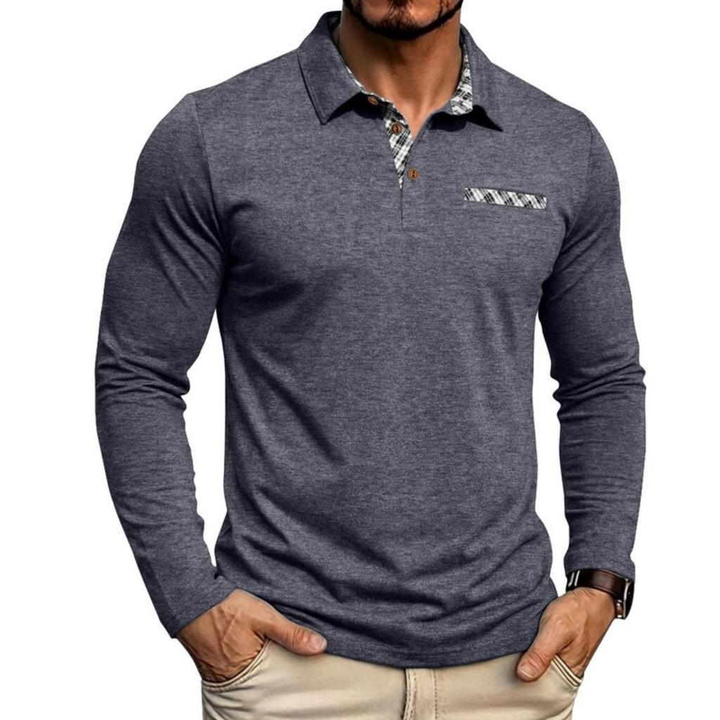 Men Long Sleeve Polo Shirt Casual Button Down Collar Pocket Design Classic Fit T Shirt Breathable Fabric Soft Material