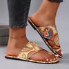 Large size summer new outer slippers cover toe print flat heel cool slippers