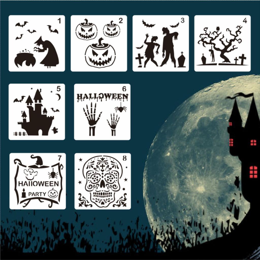 8pcs/set, 13*13cm/5.12*5.12 Inches, Holiday Model Handbook Templates, Halloween Templates, Skeleton Drawing Boards, Scrapbooking Decorations