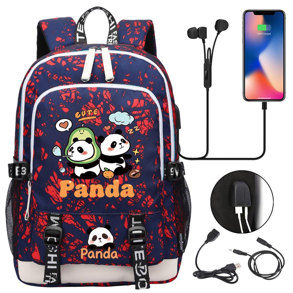 Kawaii Panda Print Tiener USB Laptop Rugzak Kinderen Jongens Meisjes Terug Naar School Boekentassen Vrouwen Mannen Reizen Rugzak