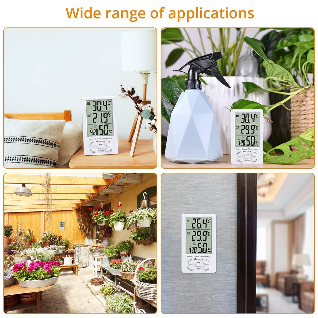 Neoteck With LCD Digital Temperature and Humidity for Home Heatstroke Warranty Thermo-Hygrometer ±1°C Accuracy, Sensor, Indoor/Outdoor Measurements,