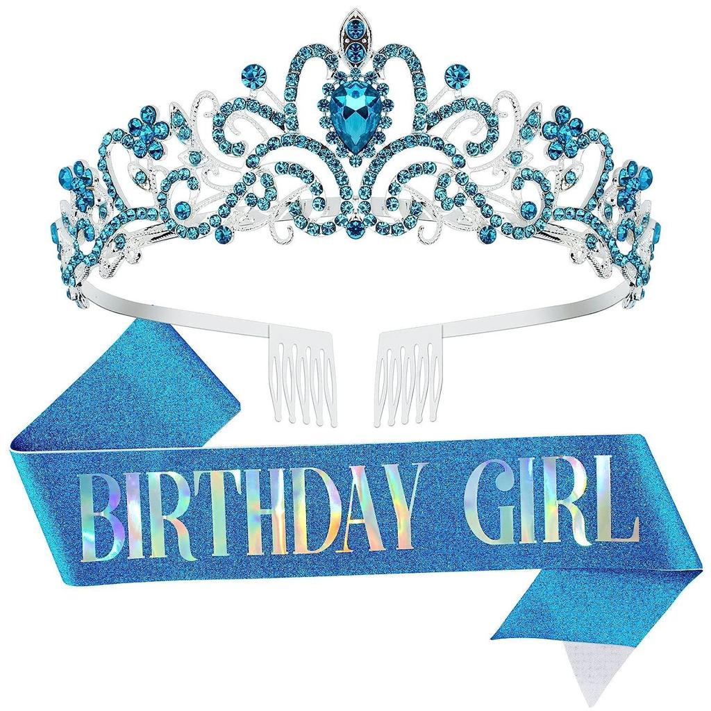 European and American Fashion Crystal Crown Belt Etiquette Wear Birthday Headwear Crown Birthday Girl Sash Set