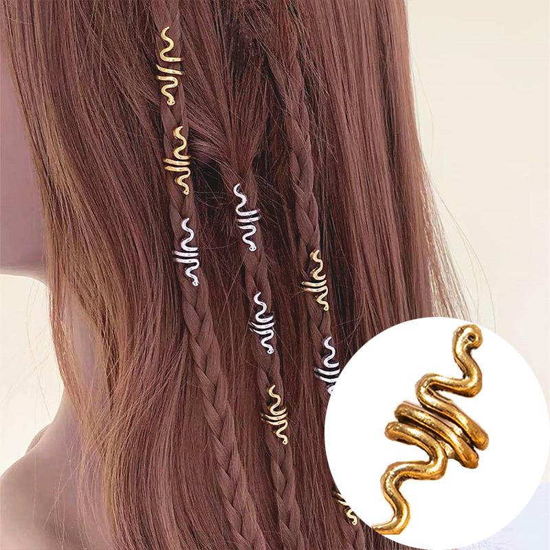 10pcs Alloy Snake Dreadlock Decor Hair Ring Hair Accessories Hair Braid Rings Clips Dread Locks Hair Braiding Metal Decoration