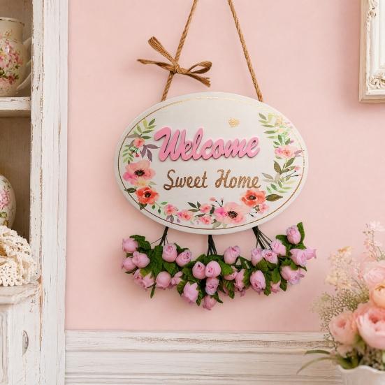 DYS Welcome Sign for Front Door, Entrance Door Plate, Pastoral Wooden Hanging Plaque Home Outdoor Wall Decor