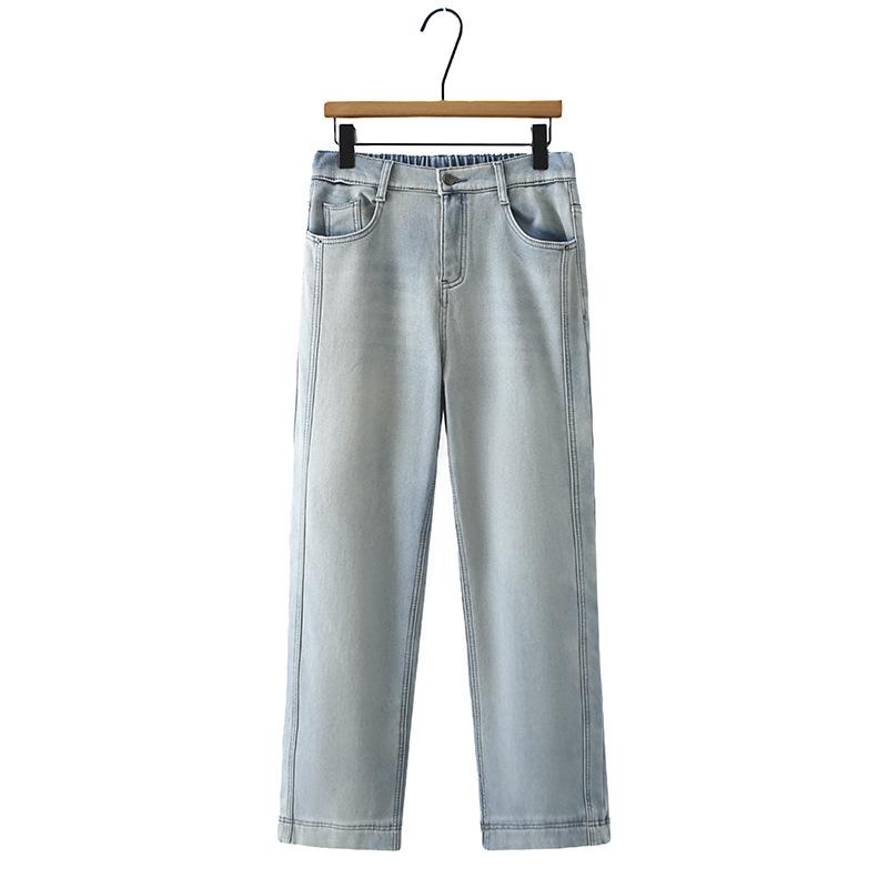 2025 Winter Plus Size High Waist Velvet Jeans, Floor-Length, Elastic Slimming, Thickened Long Pants for Women