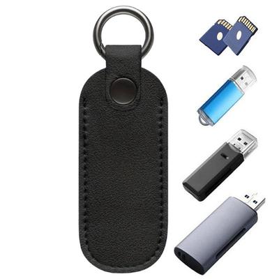 Flash Drive Holder Case PU Leather USB Storage Case Portable Leather Key Ring Anti-lost Key Pendant USB Flash Drive Shield Bag