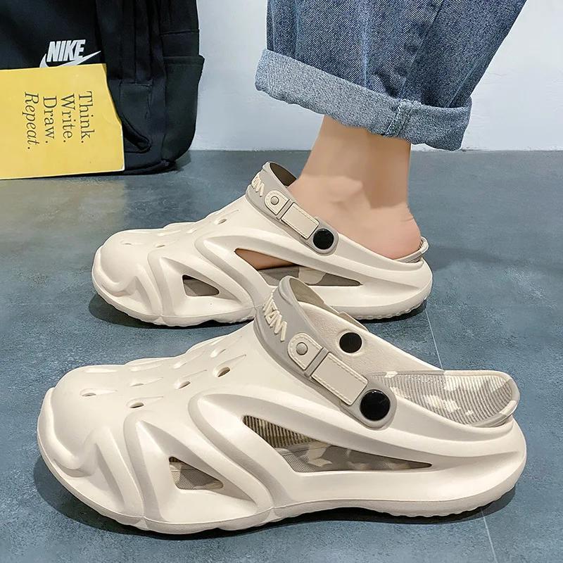 

Новые летние мужские сандалии Eva, легкие пляжные уличные мужские тапочки, нескользящая обувь для ванной комнаты для мужчин, популярная модель 40-41 бежевый