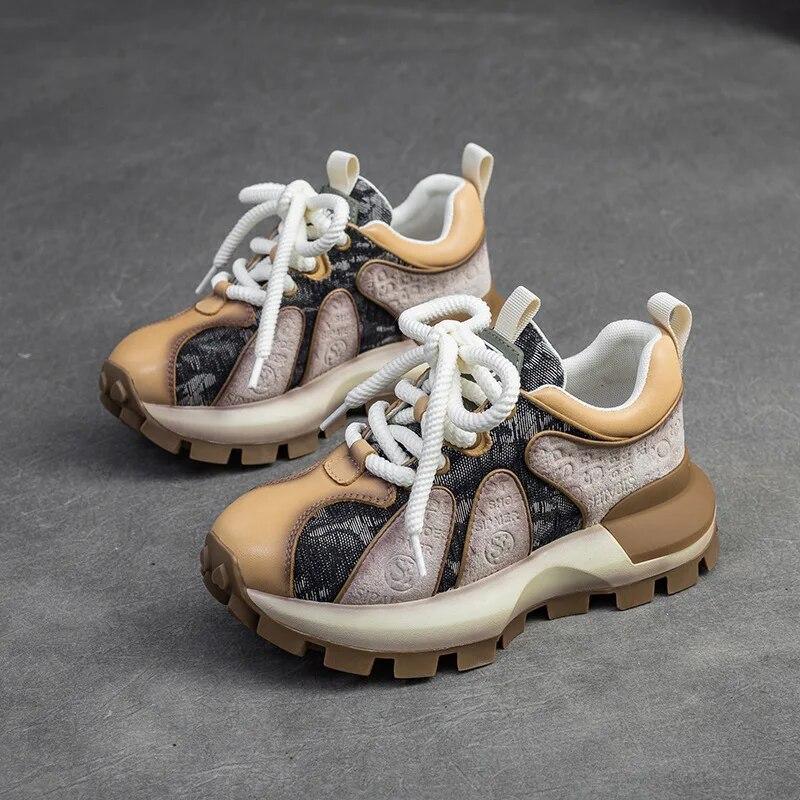 

Johnature модная спортивная обувь на толстой подошве, разноцветные кроссовки на шнуровке, универсальная женская обувь 40 хаки