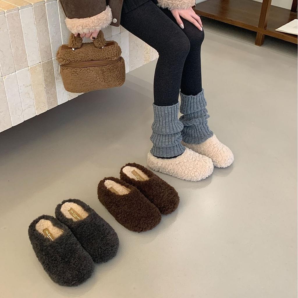 Baotou half slippers outer wear 2025 autumn and winter new comfortable versatile Mao Mao slippers