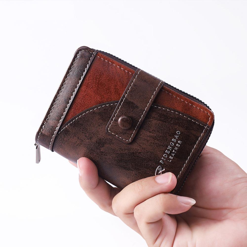 Zipper Business Clutch Bag Purse ID Card Holder Simple Short PU Wallet Women Men
