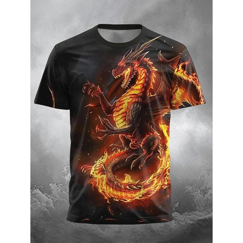 Summer Street Style Fashion Men's T-shirt Urban Everyday Casual Short-sleeved Top 3D Dragon Print Men's Outdoor T-shirt