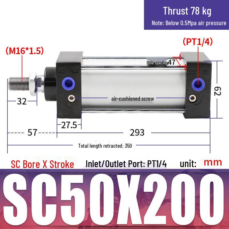 SC63 High Thrust Small Pneumatic Cylinder, Model SC40/50/80/100*125X150X200X500-S