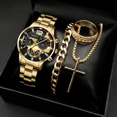 Business Men's Watch Calendar Watch Men's Steel Belt Watch Business Bracelet Set Watch
