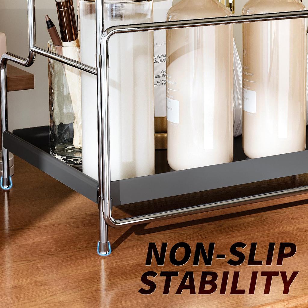 33 x 22 x 32cm Cosmetic Storage Rack Makeup Shelf for Washstand/Countertop Removable Tray Foldable Design