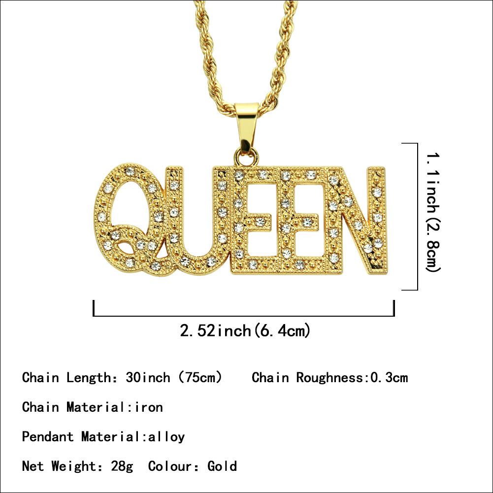 Collier de Style européen et américain populaire, pendentif à la mode Hip Hop en diamant reine lettre