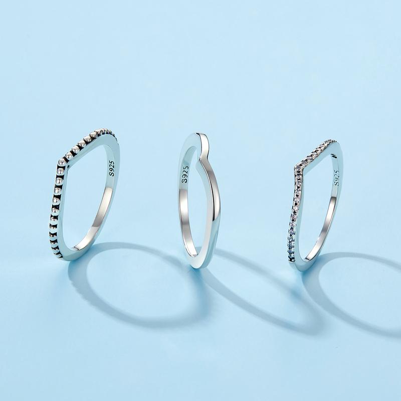 WOSTU Hot 100% 925 Sterling Silver Shimmering Wish Stackable Finger Ring For Women Fashion Original Jewelry Gift XCH7649