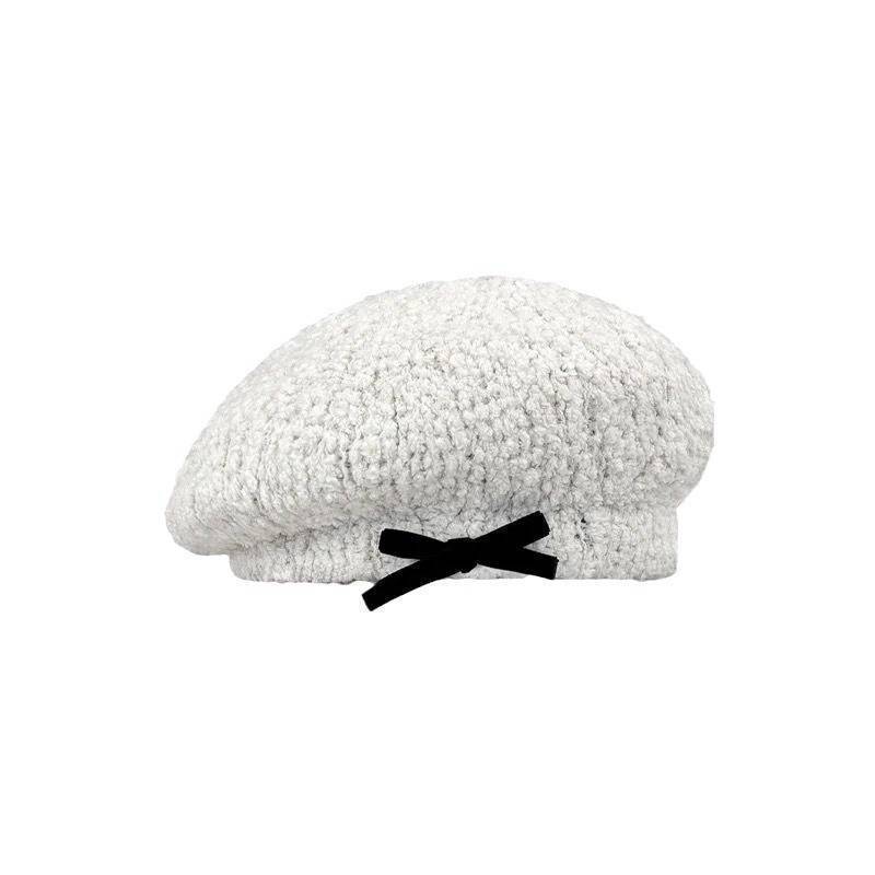 Beanie Hat Women Winter Warm Knit Cotton Blend With Bow Decor For Casual Wear