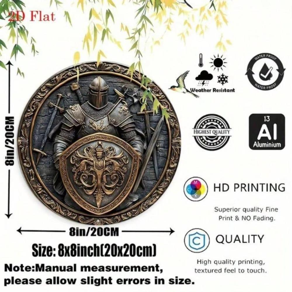Medieval Knight Shield Sword Aluminum Metal Wall Art Vintage Armor Decorative Plaque 8x8 Inch