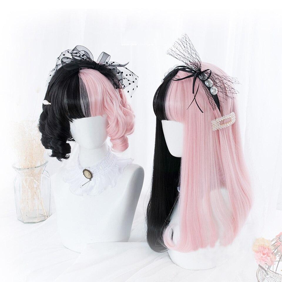 LUPU Synthetische rot schwarz blond weiß Lolita Perücken für Frauen lange gerade Perücke mit Pony Genshin Impact Cosplay Perücke