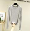 Women's Loose Korean-Style Modal Long-Sleeve Shirt - Spring/Autumn, Round Neck, Slimming, Versatile, Plus Size.