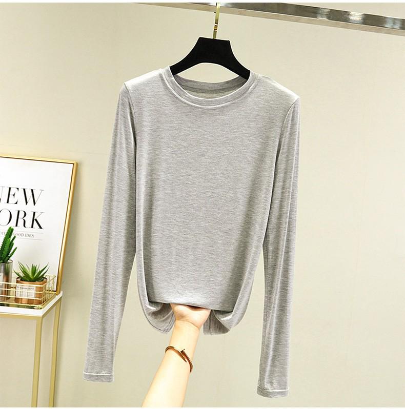 Women's Loose Korean-Style Modal Long-Sleeve Shirt - Spring/Autumn, Round Neck, Slimming, Versatile, Plus Size.