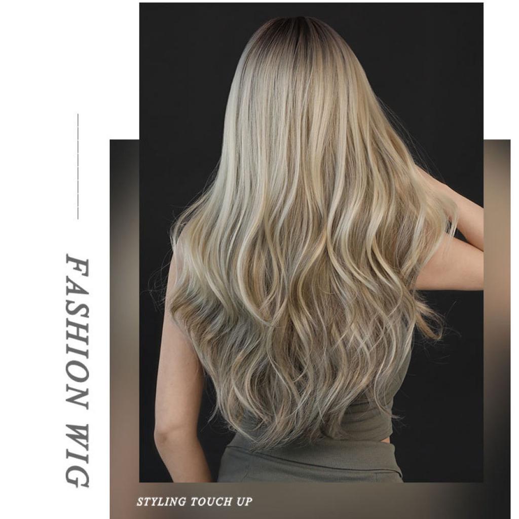 Women's Simulation Wig 67cm Hair Golden Wig Long Curly Wig Full Headgear Rose Hair Net Headdress Beauty Decoration Wig