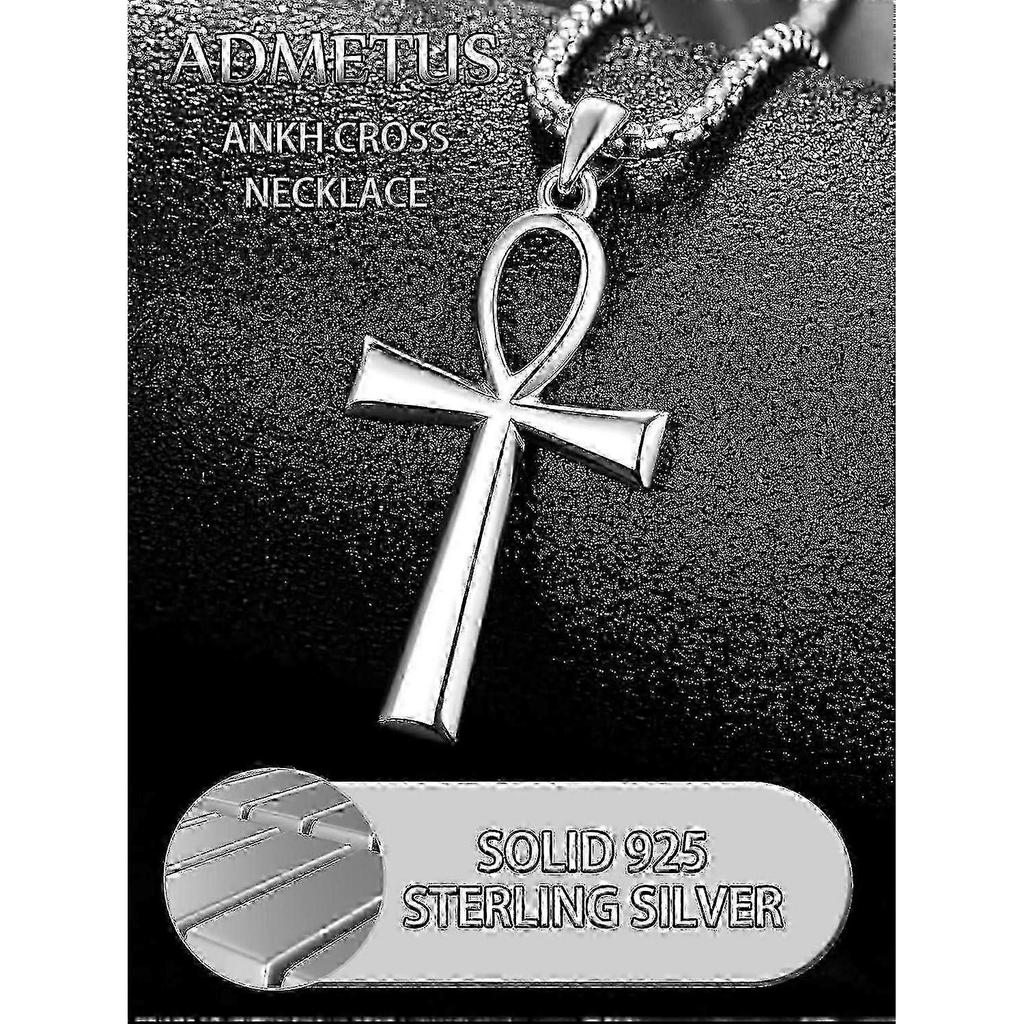 Silver 925 Coptic Egyptian Ankh Pendant Protection Jewelry for Men with Rolo Chain - Unique Gift