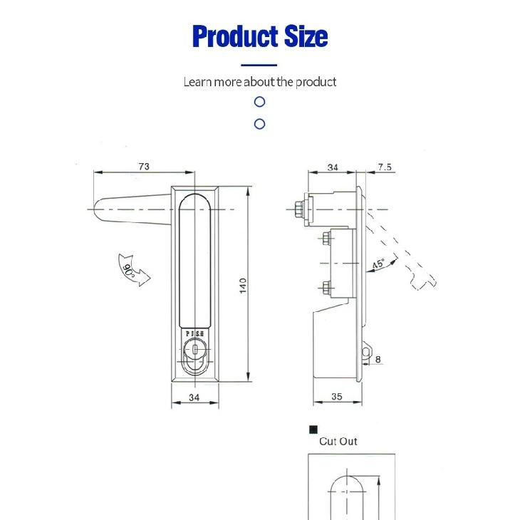 Factory direct sales MS490-1 switch control cabinet lock iron cabinet square cabinet lock distribution box flat lock