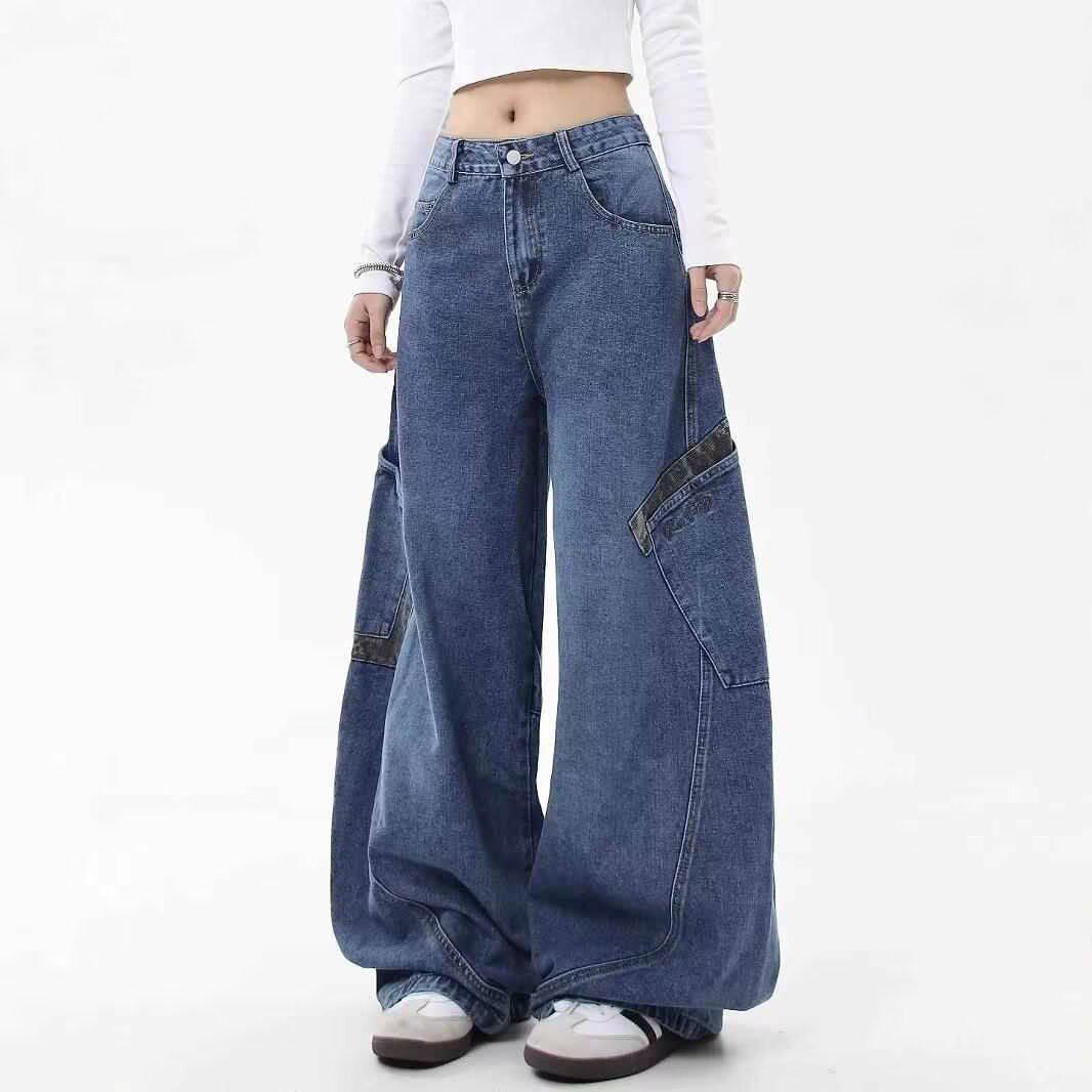 

Men s 2024 Retro Leopard Print Patchwork Scimitar Jeans - Straight Wide Leg for Spring & Autumn M синій