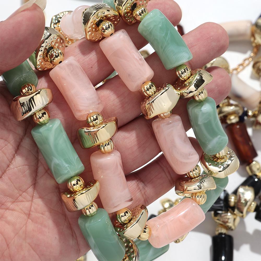 New Colorful Chunky Bamboo Tube Beaded Acrylic Choker for Women Man Statement Elbow Stack Necklace French Trendy Jewelry Gift
