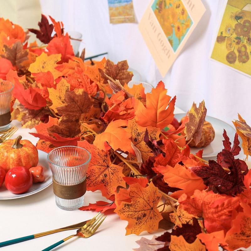 Artificial Maple Leaf Vines Halloween Hanging Vines Plants Decoration Mexican Dia De Los Muertos Leaves Autumn Festival Decor
